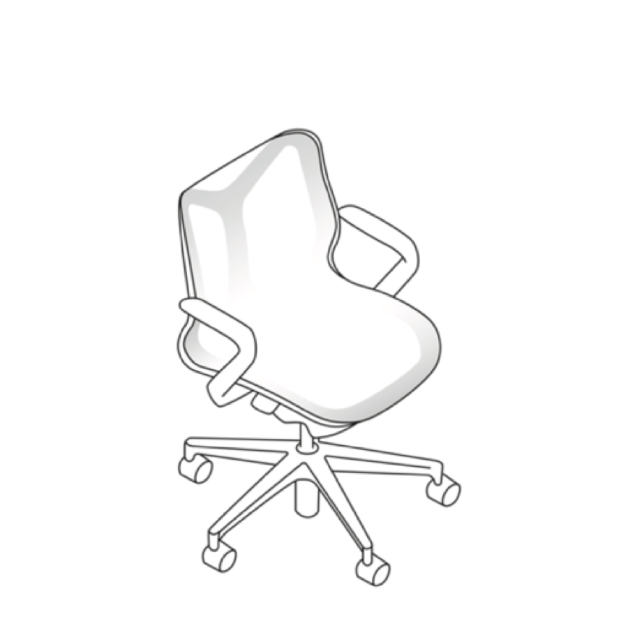 Three-quarter front view line art of a Cosm low-back chair.