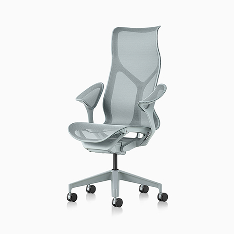 Three-quarter front view of a graphite Cosm high-back chair.