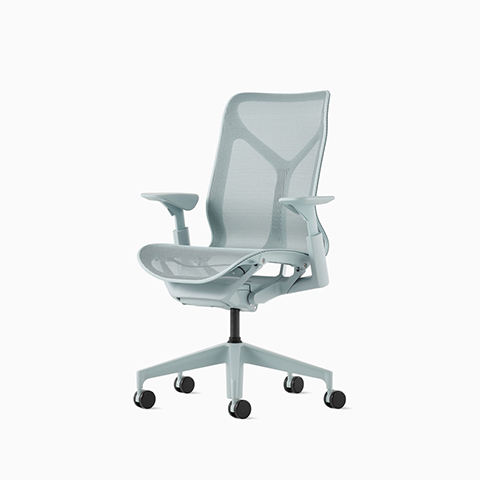 Three-quarter front view of a graphite Cosm mid-back chair.