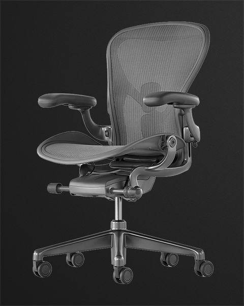 Aeron Chair with black finish on seat, back, arms, and base.